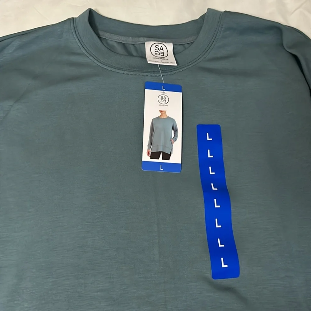 NWT Sage Ladies' Crew Neck Scuba Cozy Top with Side Pockets - Picture 5 of 5